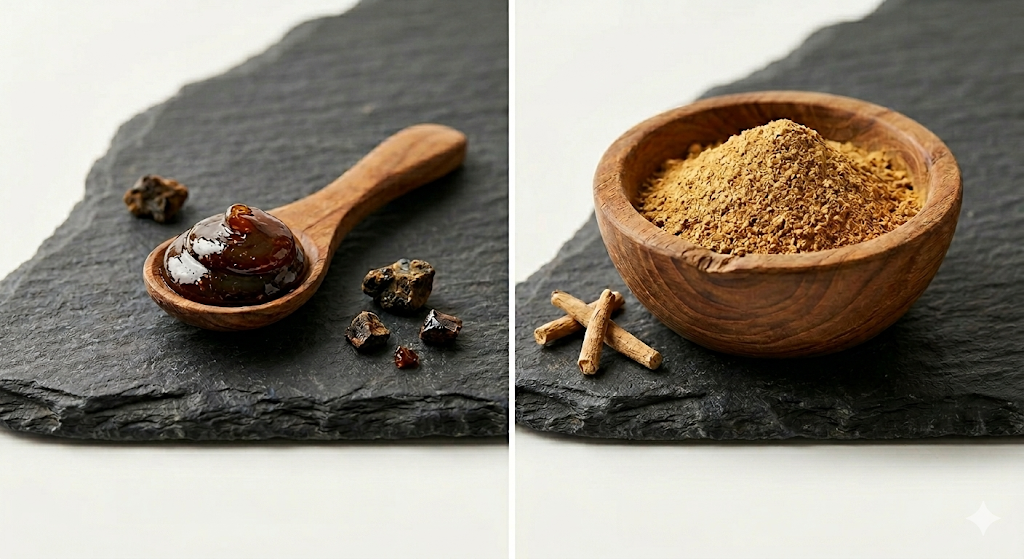 Shilajit resin vs Ashwagandha powder - two Ayurvedic adaptogens compared